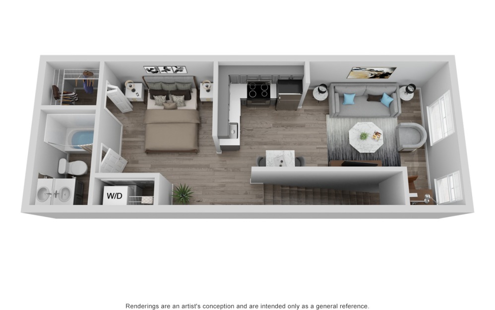 Aberdeen - Studio floorplan layout with 1 bathroom and 608 square feet