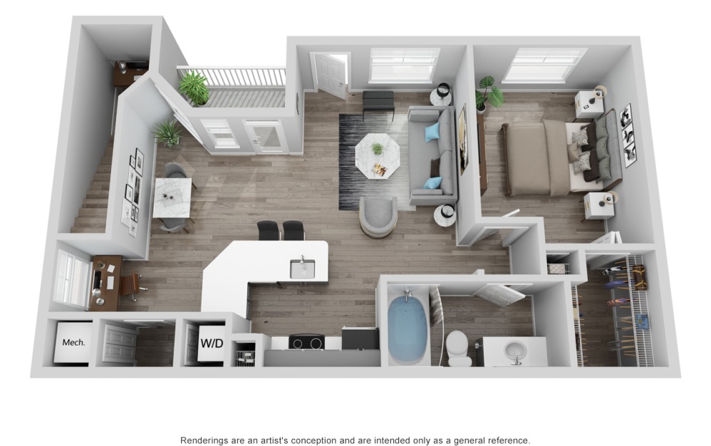 Durham Essex - 1 bedroom floorplan layout with 1 bathroom and 753 - 851 square feet