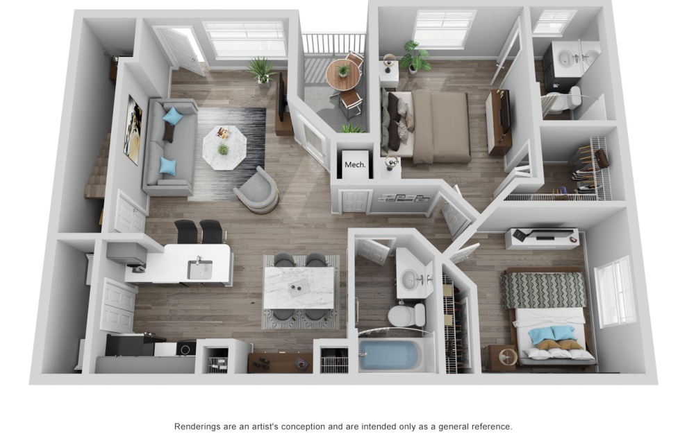 Falkirk Greenwhich - 2 bedroom floorplan layout with 2 baths and 915 square feet.